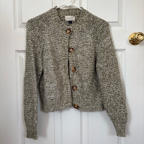 Universal Thread Sweaters - Universal Thread Marled Taupe Button-Up Chunky Knit Cardigan